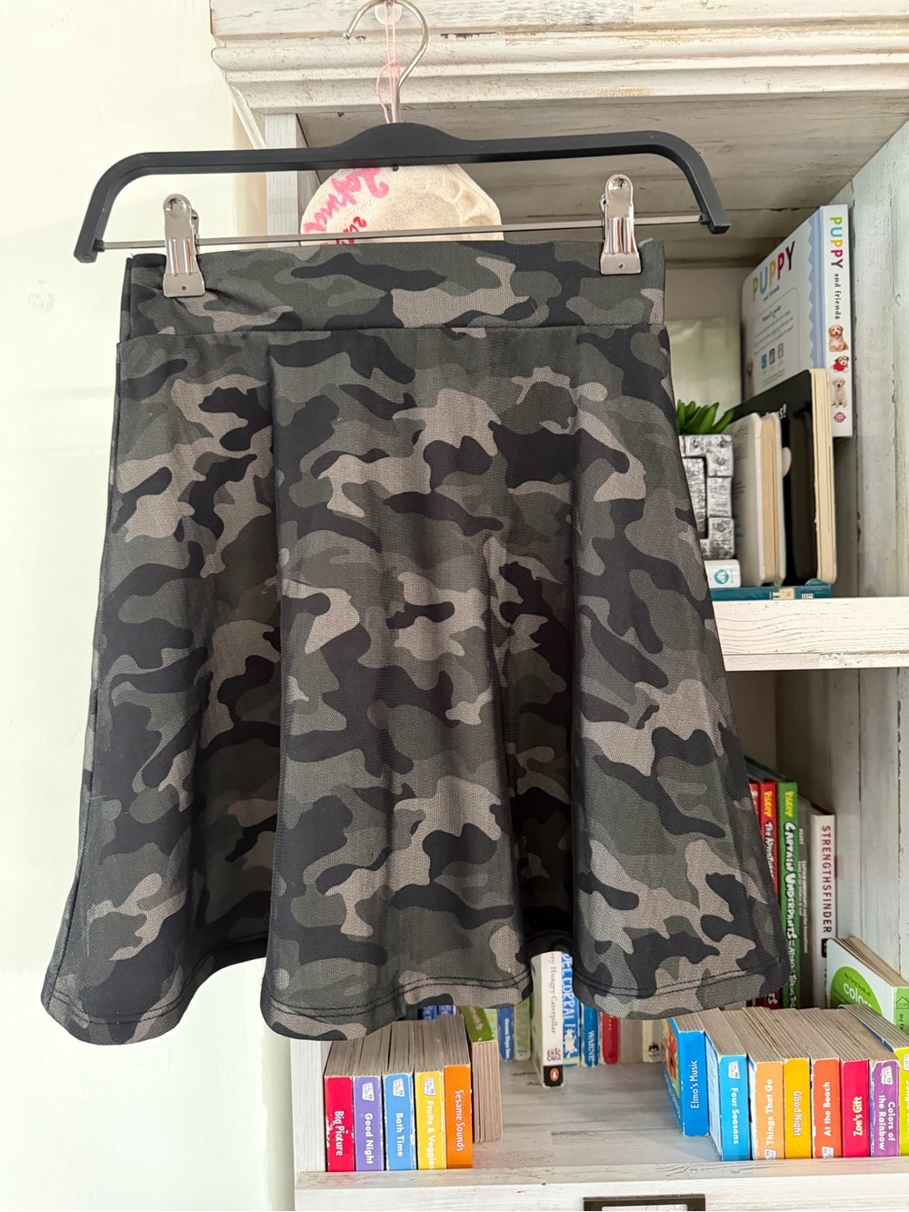 FBsister Camo Print A-Line Skater Skirt - Olive Green size S